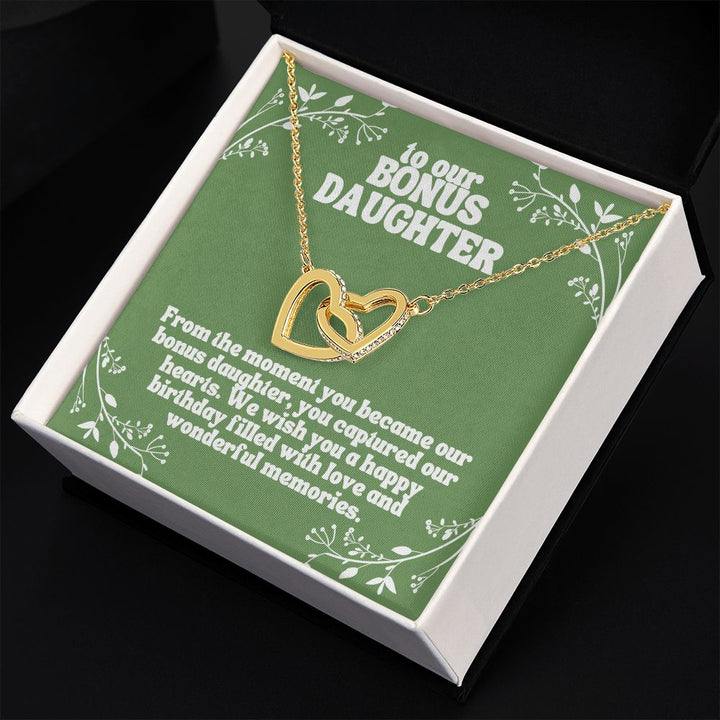 To our Bonus Daughter | We wish you a happy birthday filled with love and wonderful memories - Interlocking Hearts Necklace