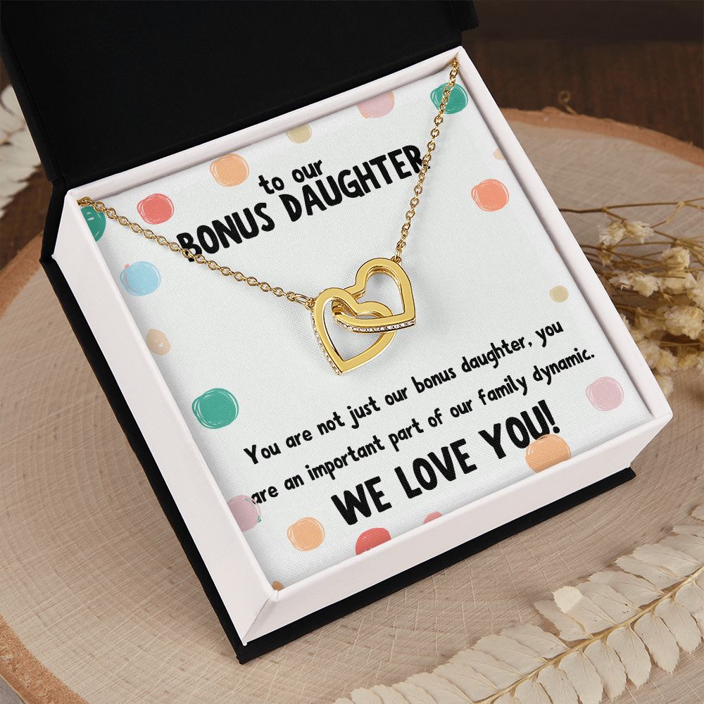 To our Bonus Daughter | You are not just our bonus daughter, you are an important part of our family dynamic - Interlocking Hearts Necklace