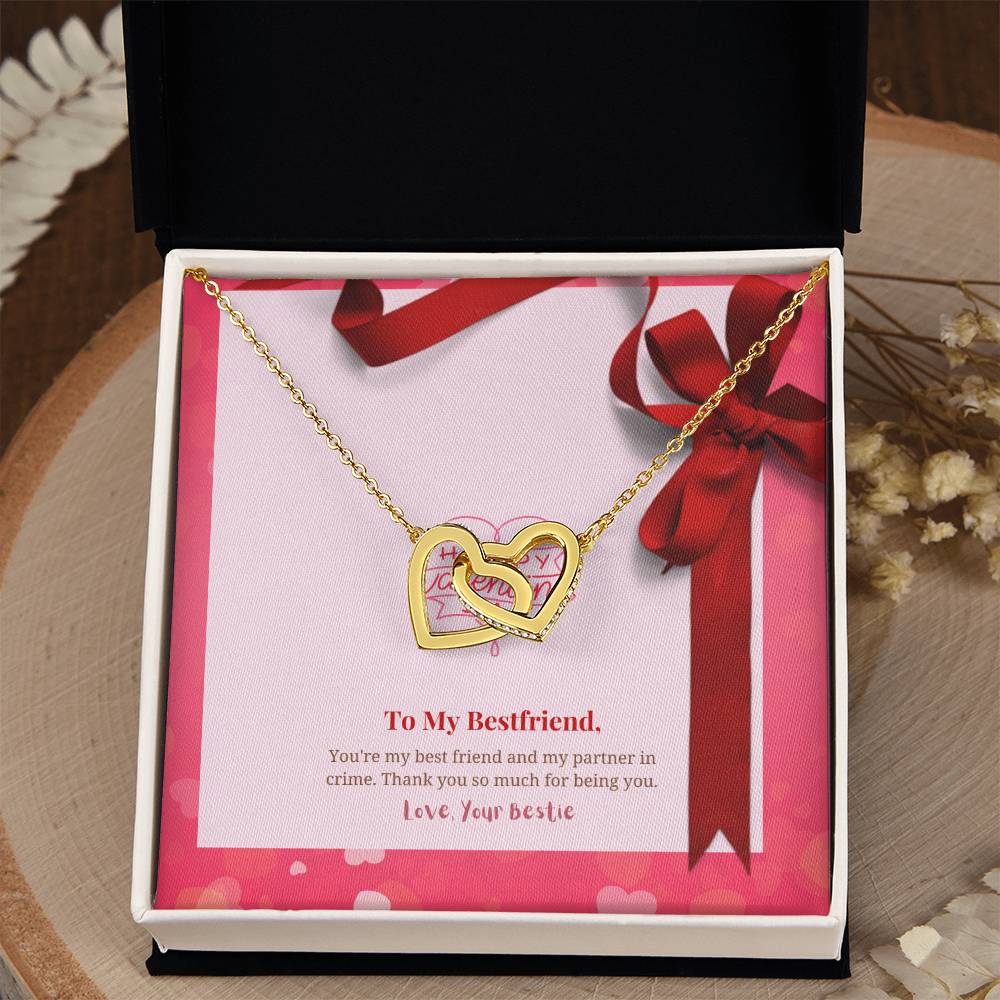 Happy Valentine's Day | To My Bestfriend - You're my best friend and my partner in crime - Interlocking Hearts Necklace