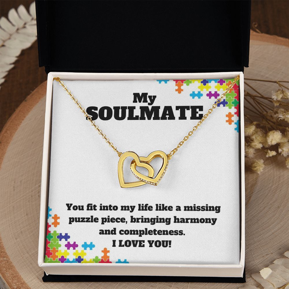 My Soulmate | You fit into my life like a missing puzzle piece, bring harmony and completeness - Interlocking Hearts Necklace