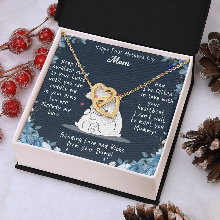 Happy First Mother's Day Mom | Keep this necklace close to your heart until you can cuddle me in your arms - Interlocking Hearts Necklace