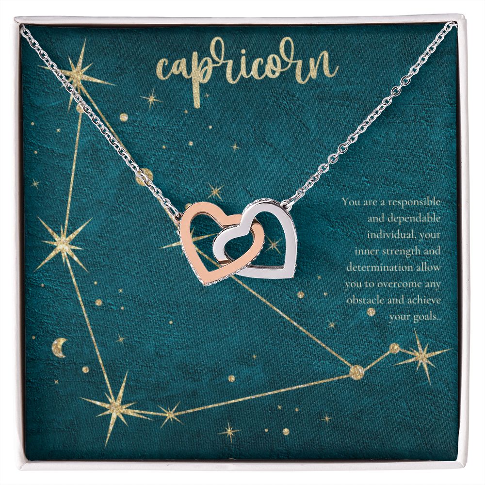 Capricorn | You are a responsible and dependable individual , your inner strenght and determination allow you to overcome any obstacle and achieve you goals. - Interlocking Hearts Necklace