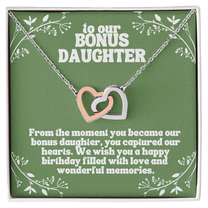 To our Bonus Daughter | We wish you a happy birthday filled with love and wonderful memories - Interlocking Hearts Necklace