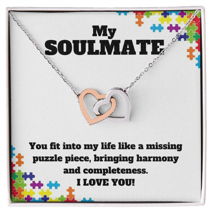 My Soulmate | You fit into my life like a missing puzzle piece, bring harmony and completeness - Interlocking Hearts Necklace