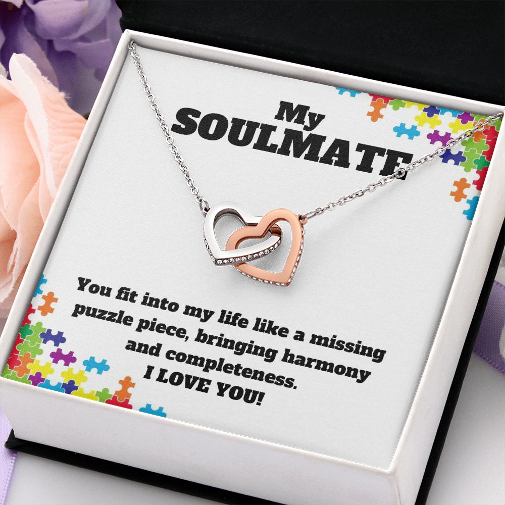 My Soulmate | You fit into my life like a missing puzzle piece, bring harmony and completeness - Interlocking Hearts Necklace