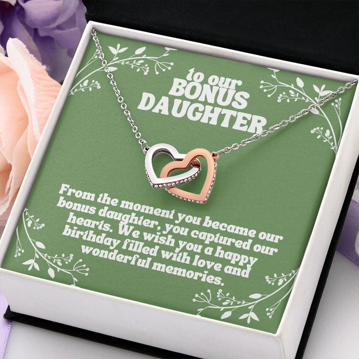 To our Bonus Daughter | We wish you a happy birthday filled with love and wonderful memories - Interlocking Hearts Necklace