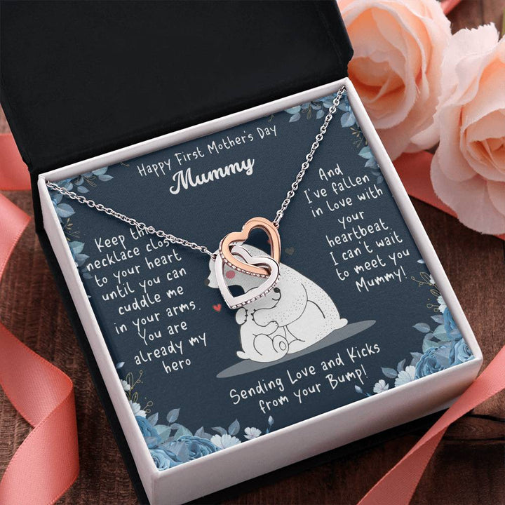 Happy First Mother's Day Mummy | I've fallen in love with your heartbeat, I can't wait to meet you Mummy! - Interlocking Hearts Necklace