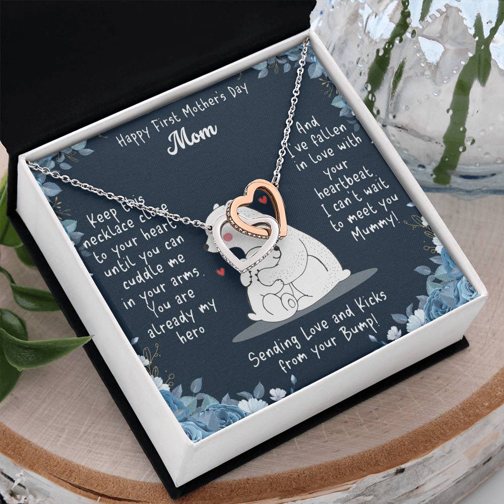 Happy First Mother's Day Mom | Keep this necklace close to your heart until you can cuddle me in your arms - Interlocking Hearts Necklace