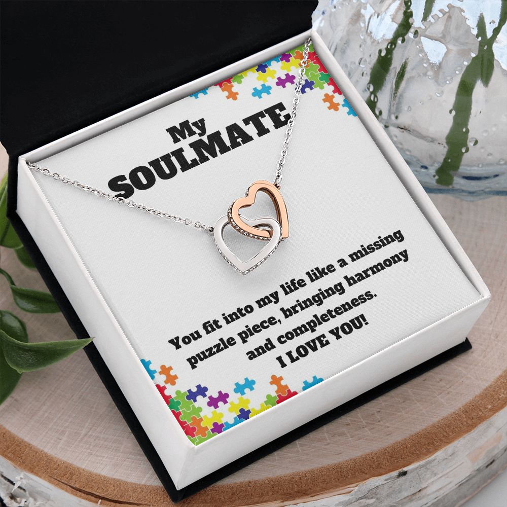 My Soulmate | You fit into my life like a missing puzzle piece, bring harmony and completeness - Interlocking Hearts Necklace