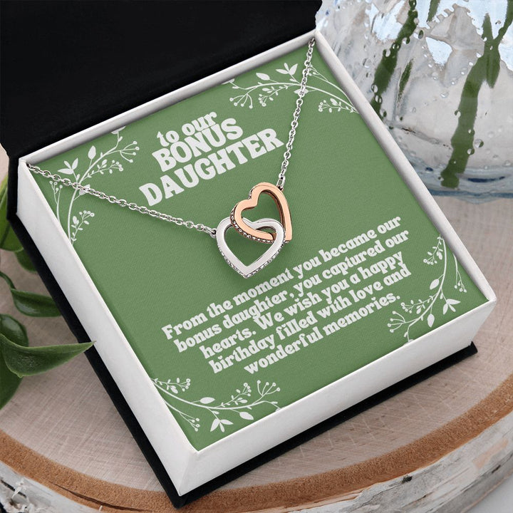 To our Bonus Daughter | We wish you a happy birthday filled with love and wonderful memories - Interlocking Hearts Necklace