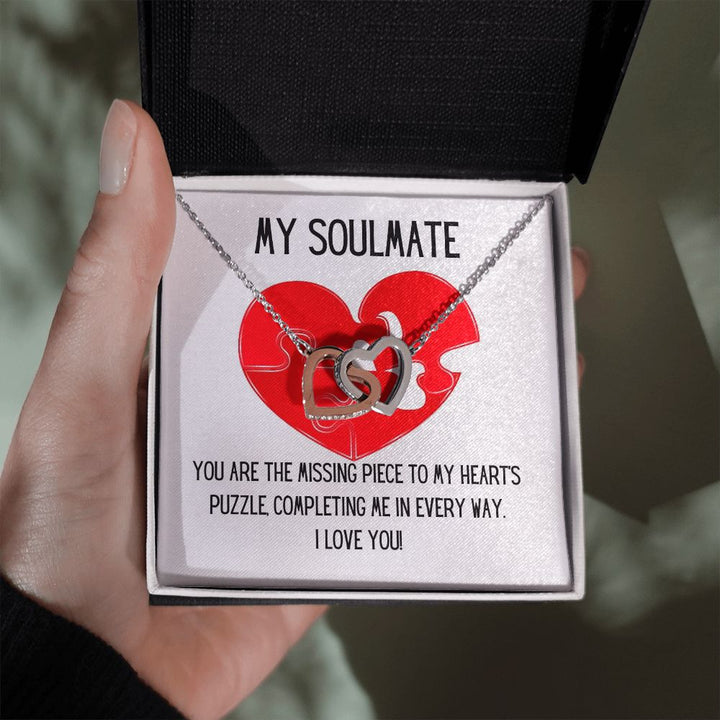 My Soulmate | You are the missing piece to My heart's puzzle, completing me in every way - Interlocking Hearts Necklace