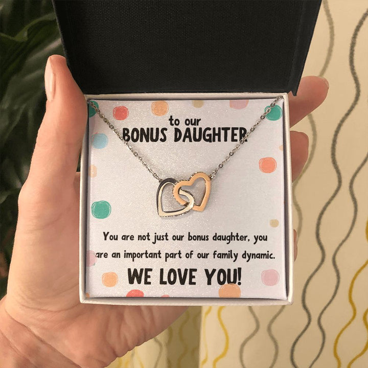 To our Bonus Daughter | You are not just our bonus daughter, you are an important part of our family dynamic - Interlocking Hearts Necklace