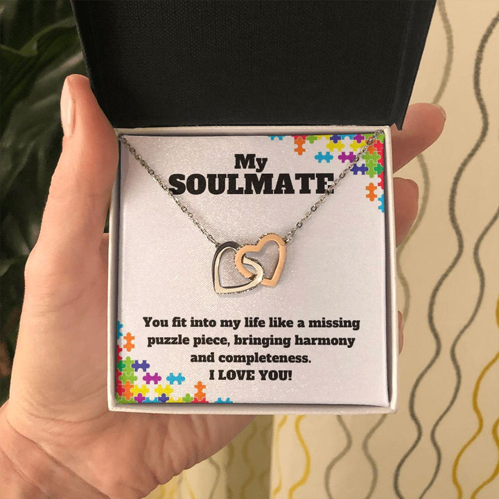 My Soulmate | You fit into my life like a missing puzzle piece, bring harmony and completeness - Interlocking Hearts Necklace