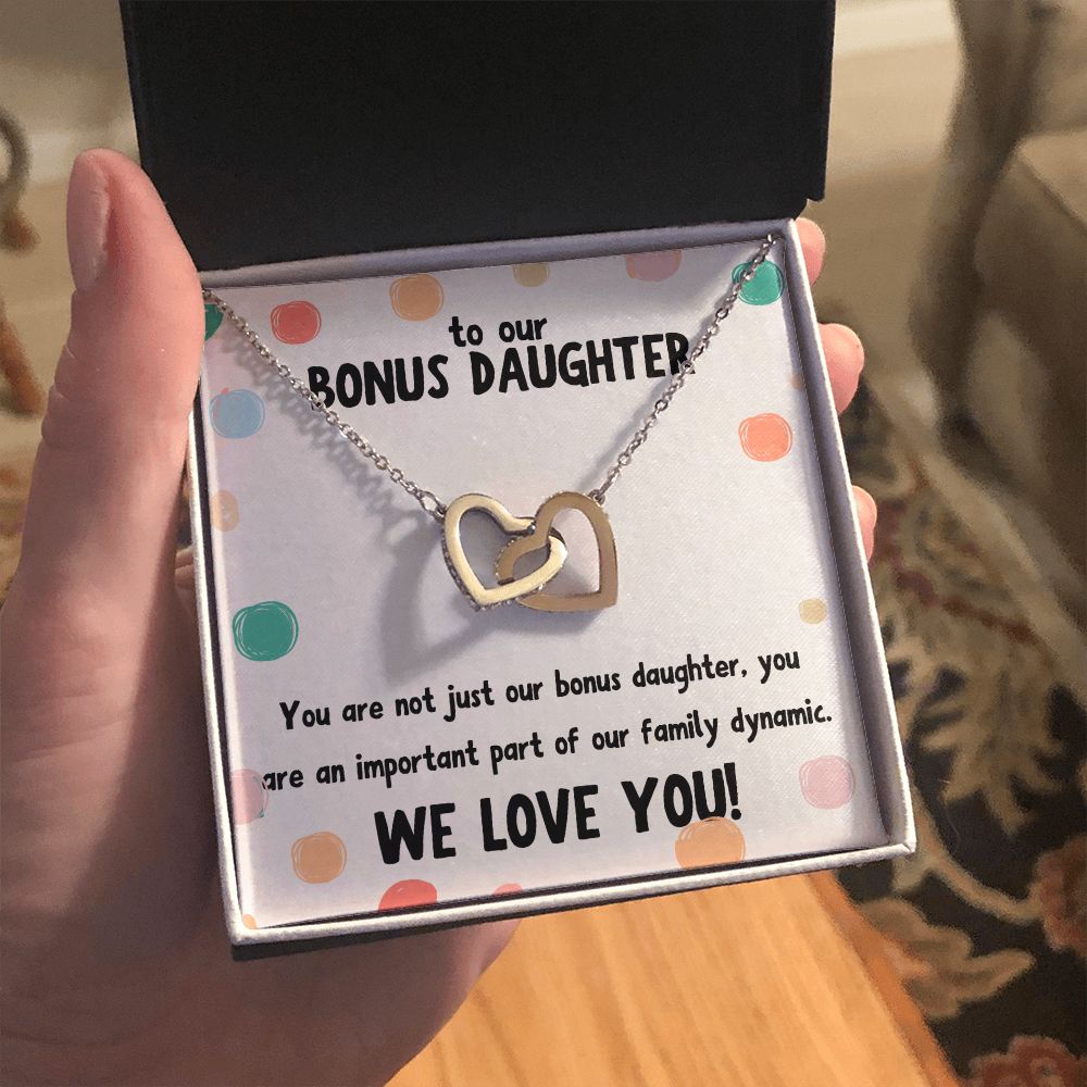 To our Bonus Daughter | You are not just our bonus daughter, you are an important part of our family dynamic - Interlocking Hearts Necklace