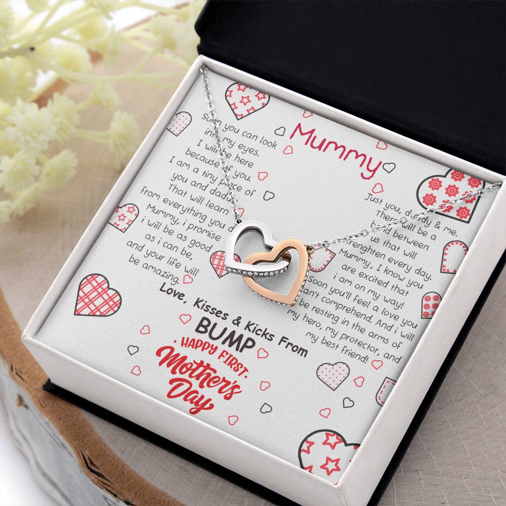 Mummy | Love, Kisses and Kicks from BUMP, Happy First Mother's Day! - Interlocking Hearts Necklace