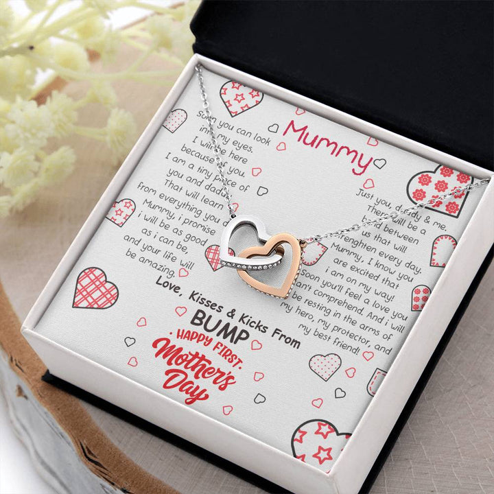 Mummy | Love, Kisses and Kicks from BUMP, Happy First Mother's Day! - Interlocking Hearts Necklace