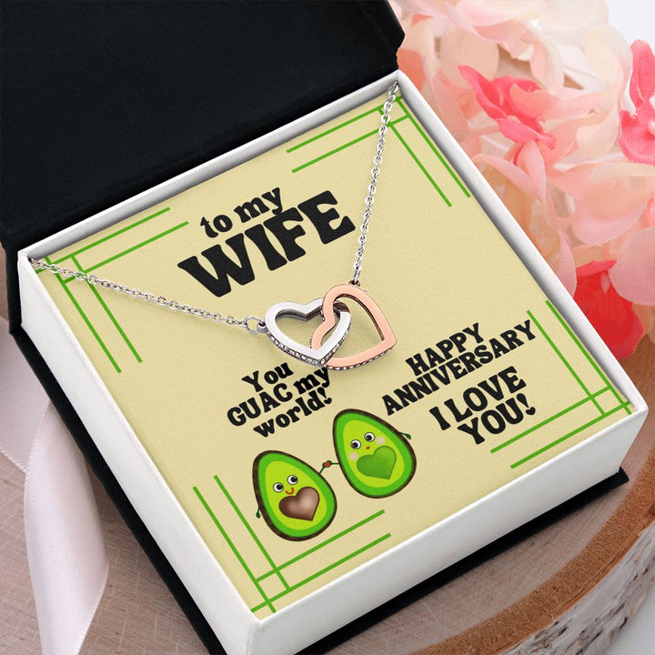 To My Wife | You GUAC my World! Happy Anniversary, I Love You! - Interlocking Hearts Necklace