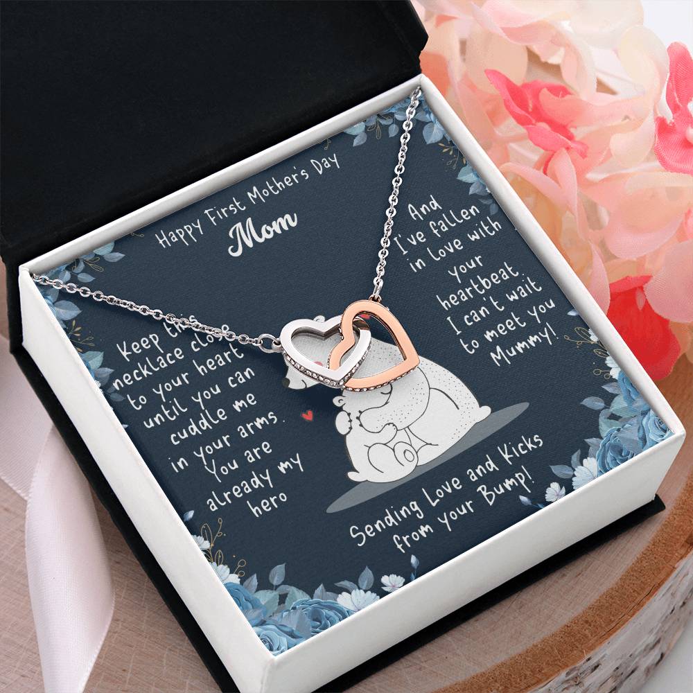 Happy First Mother's Day Mom | Keep this necklace close to your heart until you can cuddle me in your arms - Interlocking Hearts Necklace