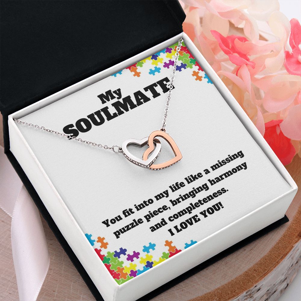 My Soulmate | You fit into my life like a missing puzzle piece, bring harmony and completeness - Interlocking Hearts Necklace