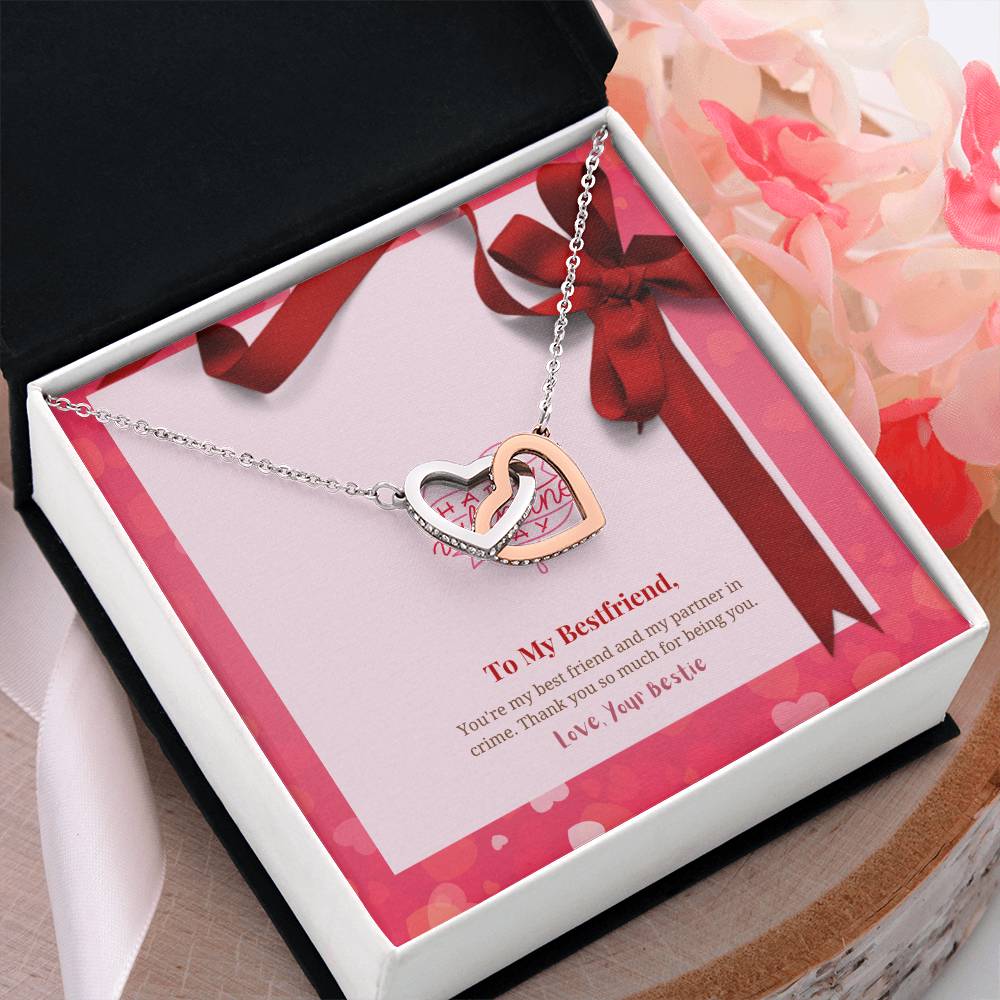 Happy Valentine's Day | To My Bestfriend - You're my best friend and my partner in crime - Interlocking Hearts Necklace