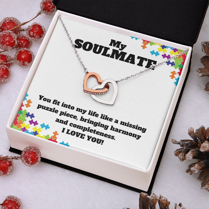 My Soulmate | You fit into my life like a missing puzzle piece, bring harmony and completeness - Interlocking Hearts Necklace