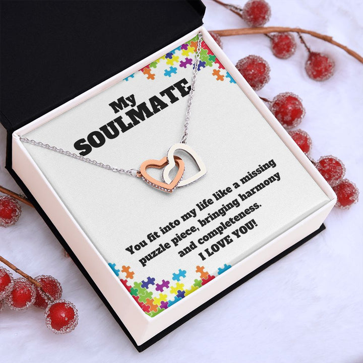 My Soulmate | You fit into my life like a missing puzzle piece, bring harmony and completeness - Interlocking Hearts Necklace