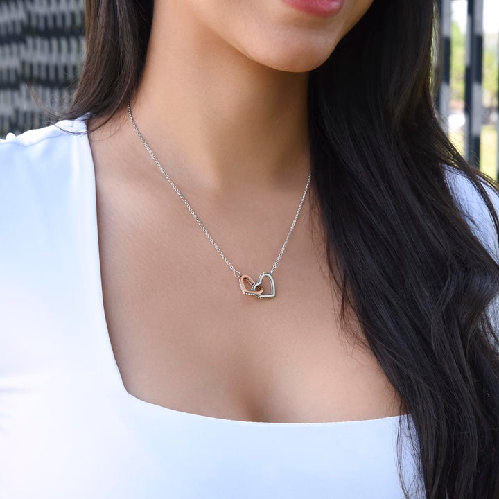 To our Bonus Daughter | You may not have been born into our family, but you have certainly found your way into our hearts! - Interlocking Hearts Necklace