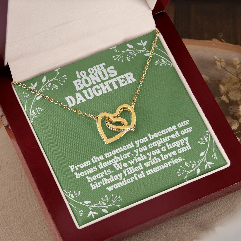 To our Bonus Daughter | We wish you a happy birthday filled with love and wonderful memories - Interlocking Hearts Necklace