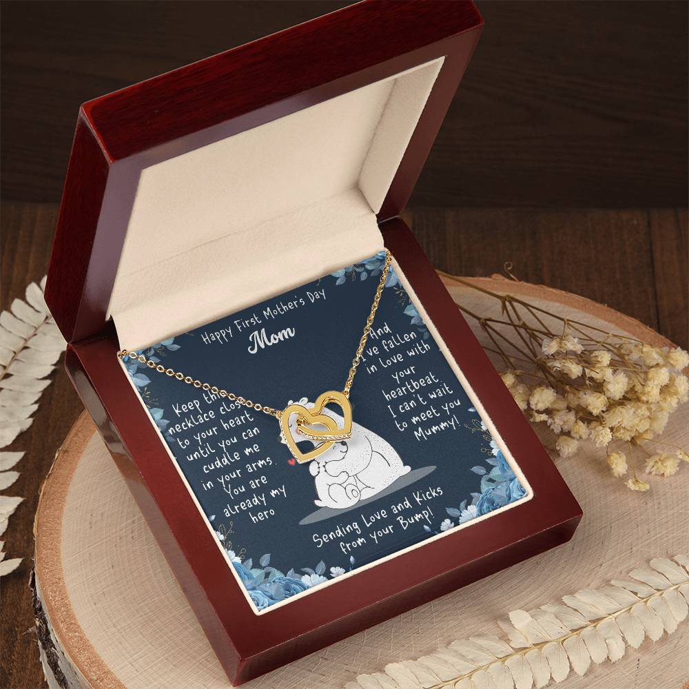 Happy First Mother's Day Mom | Keep this necklace close to your heart until you can cuddle me in your arms - Interlocking Hearts Necklace