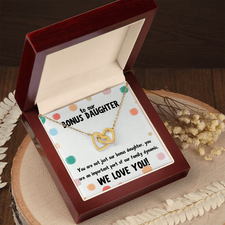 To our Bonus Daughter | You are not just our bonus daughter, you are an important part of our family dynamic - Interlocking Hearts Necklace