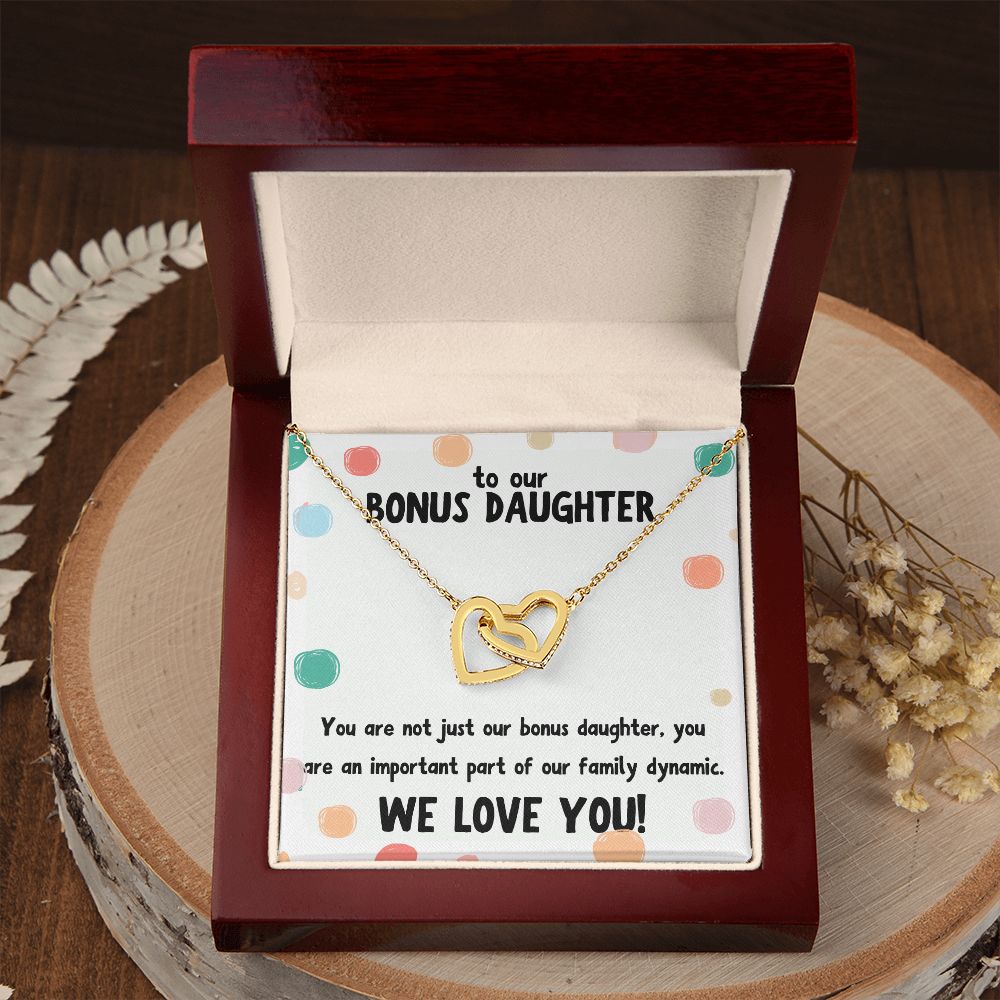 To our Bonus Daughter | You are not just our bonus daughter, you are an important part of our family dynamic - Interlocking Hearts Necklace