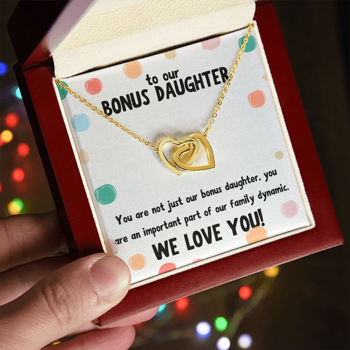 To our Bonus Daughter | You are not just our bonus daughter, you are an important part of our family dynamic - Interlocking Hearts Necklace