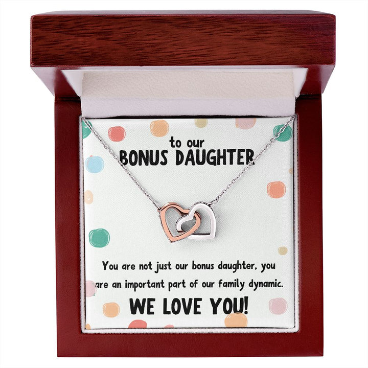 To our Bonus Daughter | You are not just our bonus daughter, you are an important part of our family dynamic - Interlocking Hearts Necklace