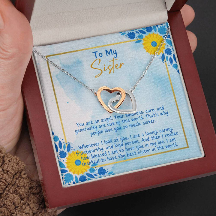 To My Sister | You are an angel. Your kindness, care and generosity are out of this world - Interlocking Hearts Necklace