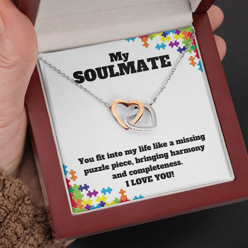 My Soulmate | You fit into my life like a missing puzzle piece, bring harmony and completeness - Interlocking Hearts Necklace