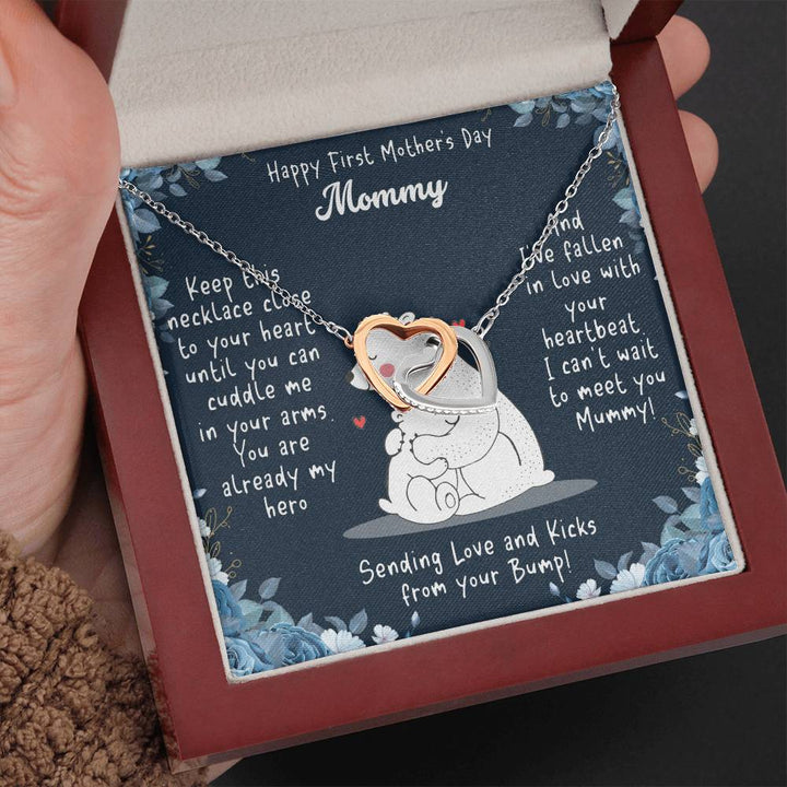 Happy First Mother's Day Mommy | I can't wait to meet you Mummy! Sending Love and Kicks from your Bump! - Interlocking Hearts Necklace