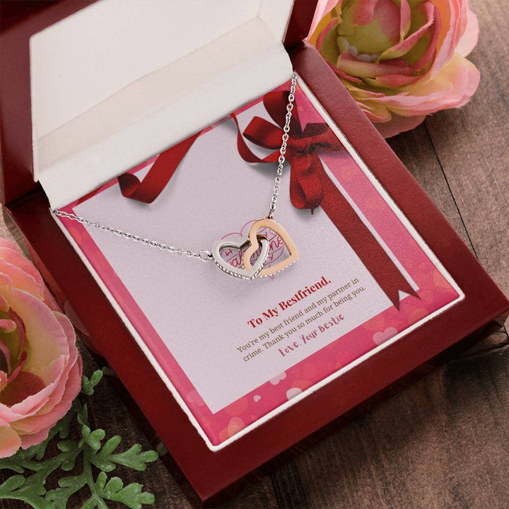 Happy Valentine's Day | To My Bestfriend - You're my best friend and my partner in crime - Interlocking Hearts Necklace