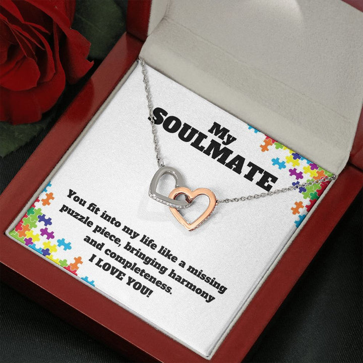 My Soulmate | You fit into my life like a missing puzzle piece, bring harmony and completeness - Interlocking Hearts Necklace