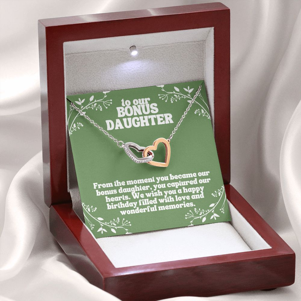 To our Bonus Daughter | We wish you a happy birthday filled with love and wonderful memories - Interlocking Hearts Necklace