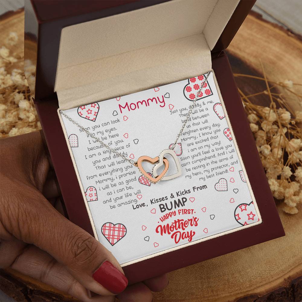 Mommy | Love, Kisses and Kicks from Bump and Happy First Mother's Day - Interlocking Hearts Necklace