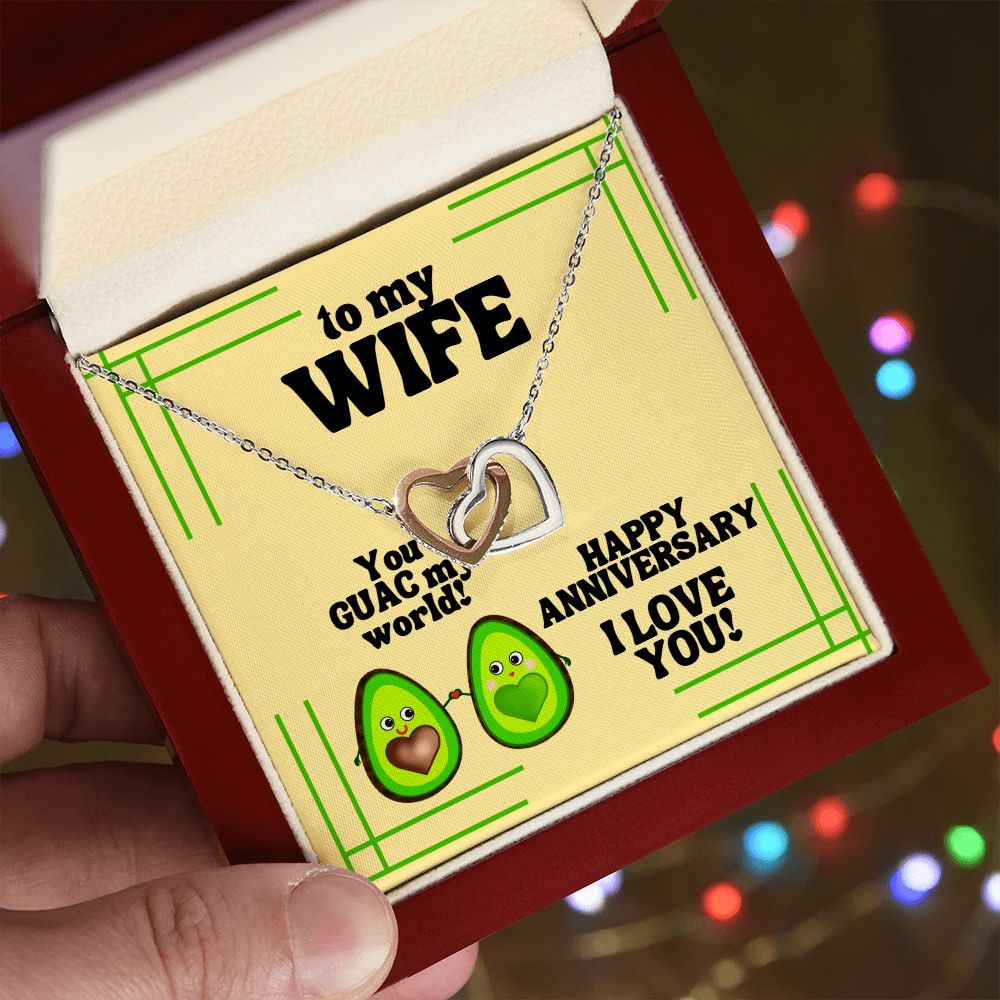 To My Wife | You GUAC my World! Happy Anniversary, I Love You! - Interlocking Hearts Necklace