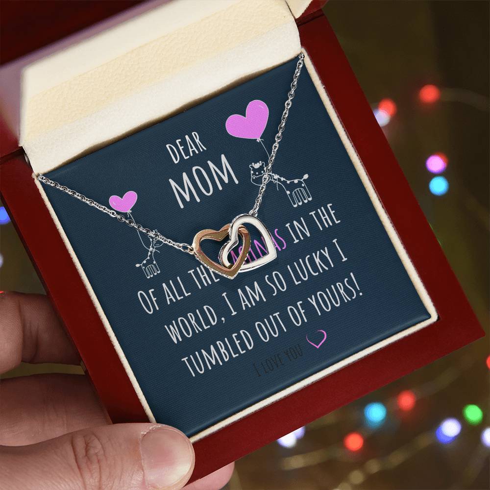 Dear Mom | Of all the Vaginas in the world, I am so lucky I tumbled out of yours! - Interlocking Hearts Necklace