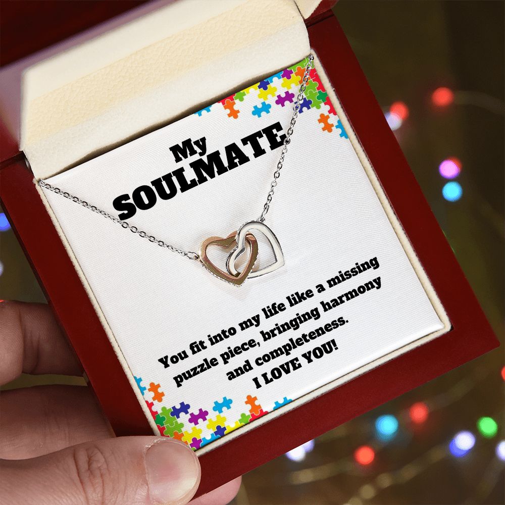 My Soulmate | You fit into my life like a missing puzzle piece, bring harmony and completeness - Interlocking Hearts Necklace