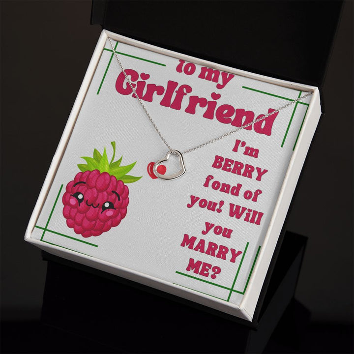 To My Girlfriend | I'm Berry fond of You! Will you Marry Me? (White) - Delicate Heart Necklace