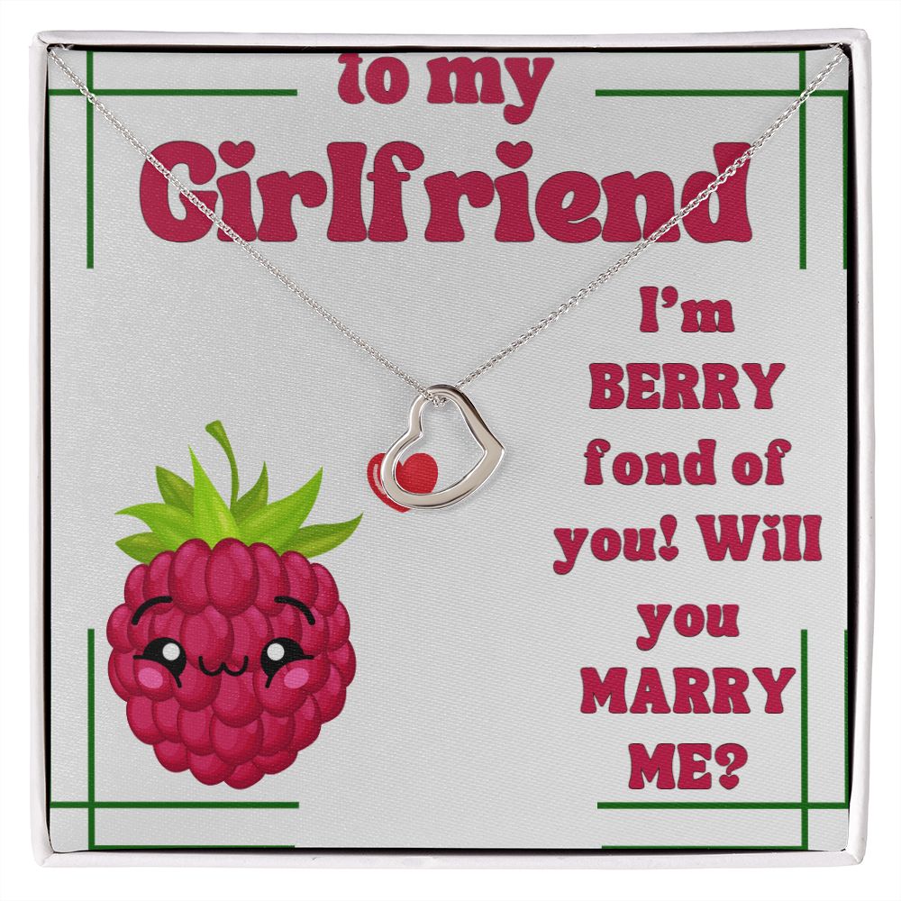 To My Girlfriend | I'm Berry fond of You! Will you Marry Me? (White) - Delicate Heart Necklace