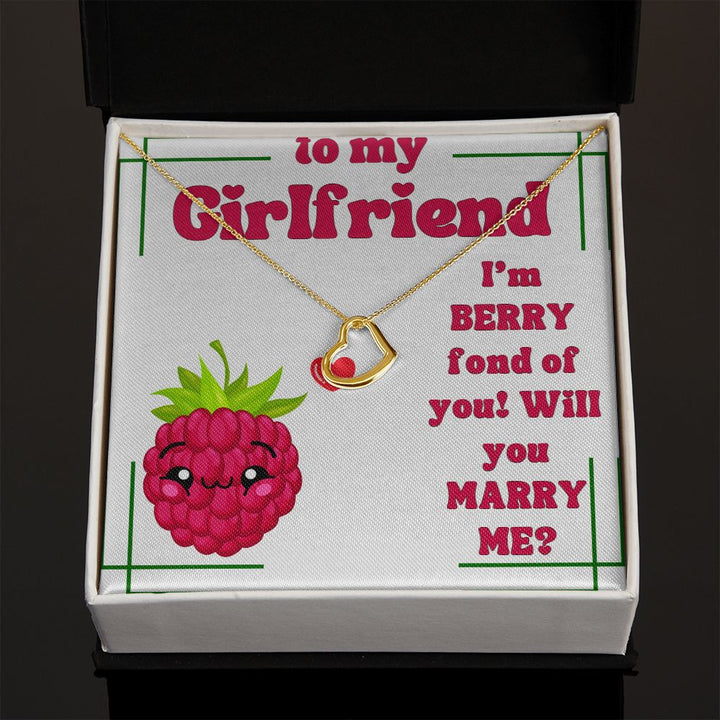 To My Girlfriend | I'm Berry fond of You! Will you Marry Me? (White) - Delicate Heart Necklace