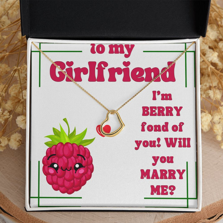 To My Girlfriend | I'm Berry fond of You! Will you Marry Me? (White) - Delicate Heart Necklace