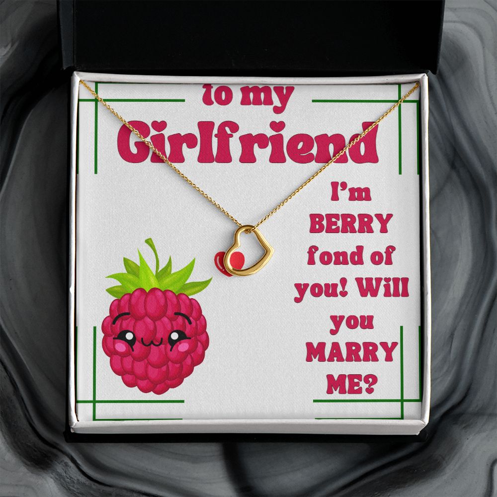 To My Girlfriend | I'm Berry fond of You! Will you Marry Me? (White) - Delicate Heart Necklace