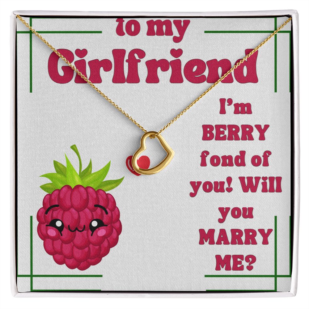 To My Girlfriend | I'm Berry fond of You! Will you Marry Me? (White) - Delicate Heart Necklace