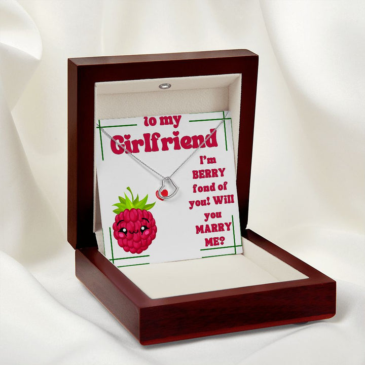 To My Girlfriend | I'm Berry fond of You! Will you Marry Me? (White) - Delicate Heart Necklace